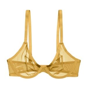 CUUP 32D The Plunge Mesh Underwire Mustard Golden Yellow Bra